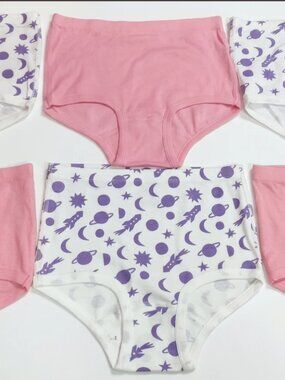 6-Pack Girls Cotton Brief Underwear Set Solid Pink & Space Celestial Size L